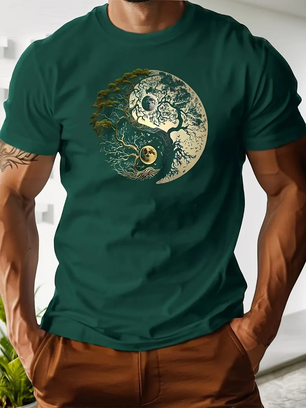 Yin and Yang Tree of Life Pattern Harajuku 3D Print Sports Quick-dry Breath Men T-Shirt Outdoor Street Casual Parent-Child Cloth