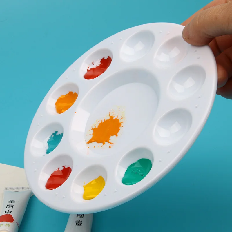 7-Piece Round Plastic Paint Palette Set - 12-Well Watercolor/Gouache Mixing Trays for Art Painting