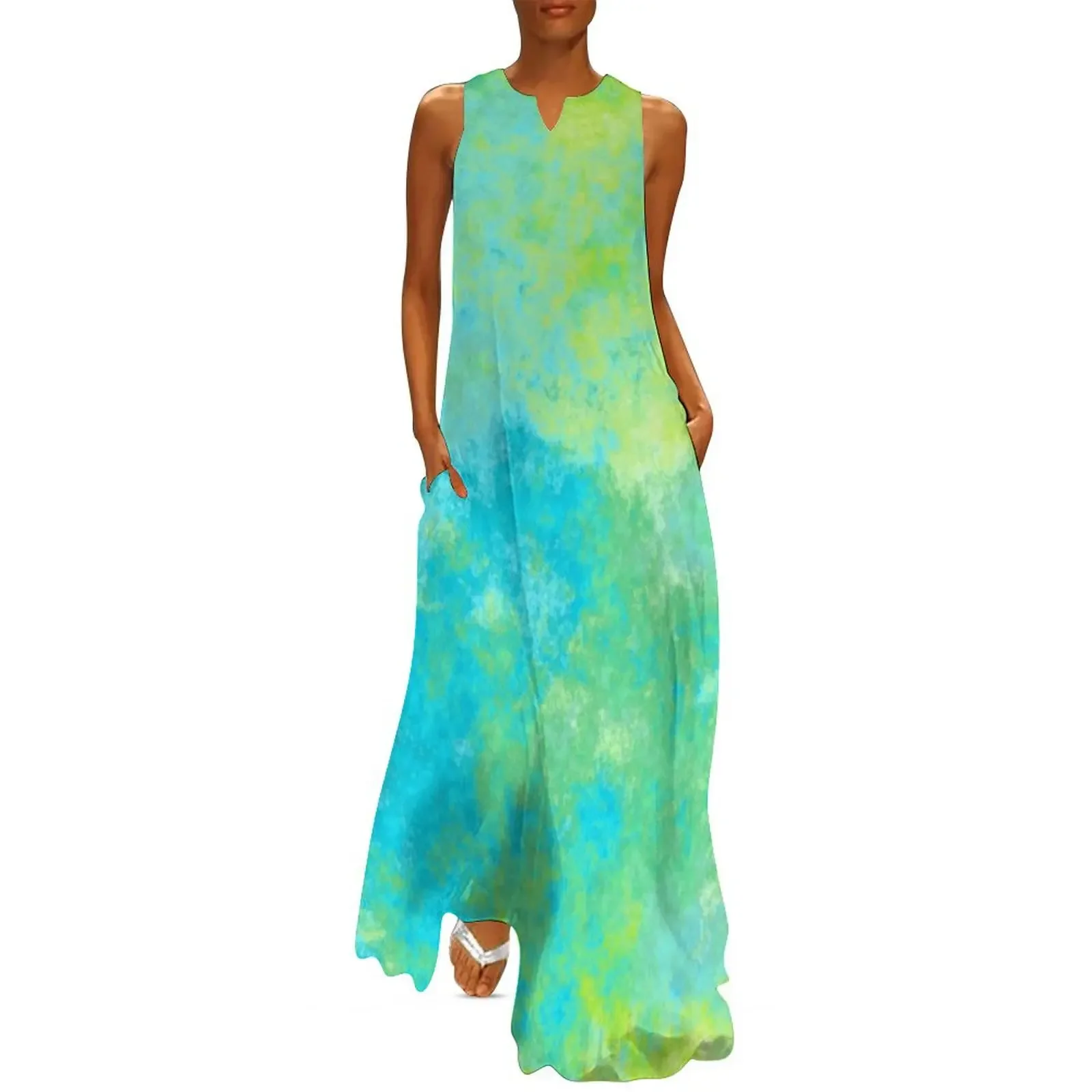 

BLUE AND GREEN ABSTRACT 4 Long Dress Dress women party dress women elegant luxury luxury dresses