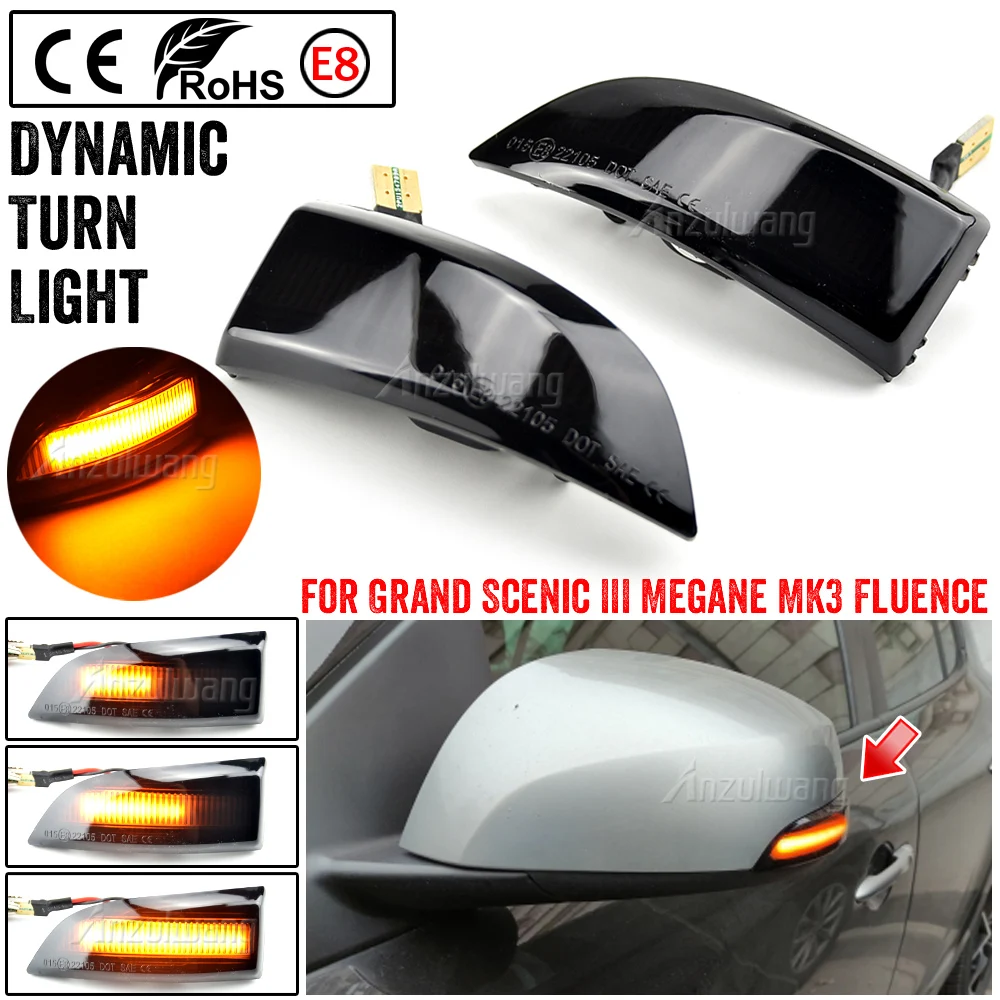 For Renault Megane 3 MK3 III Scenic III Fluence Latitude Safrane Samsung SM5 Dynamic Turn Signal LED Side Indicator Mirror light