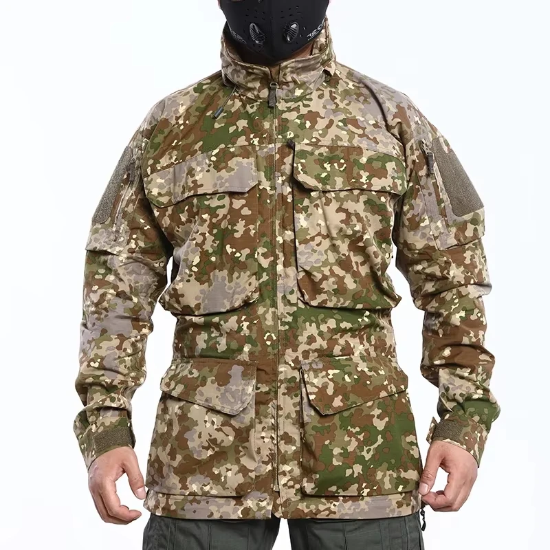 M2 Tactical Windbreaker Multitarn Flecktarn , Mid-length with Multiple Pockets, an Ideal Choice for Outdoor Mountaineering