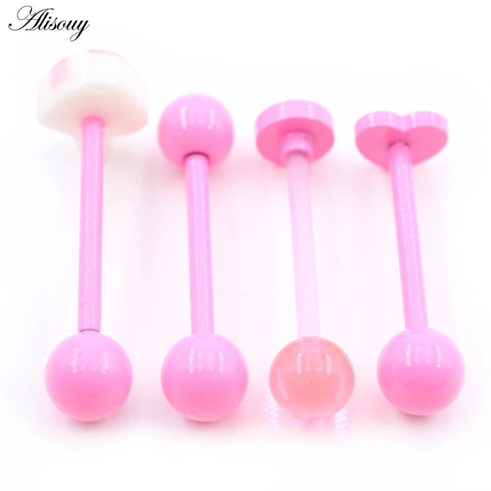 1Piece Punk Stainless Steel Ball Heart Star Acrylic Bear Mushroom Skull Tai Chi CZ Tongue Ring Ear Earring Piercing Body Jewelry