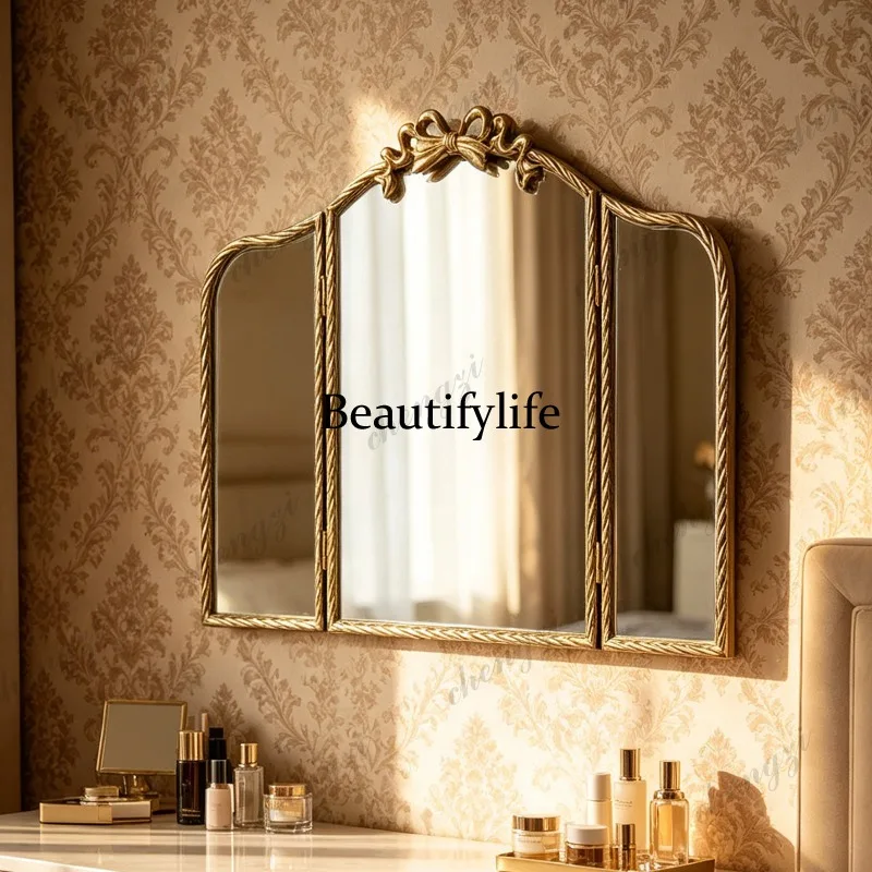 K153 three-sided folding desktop cosmetic mirror bathroom mirror French wall-mounted home bedroom cosmetic mirror