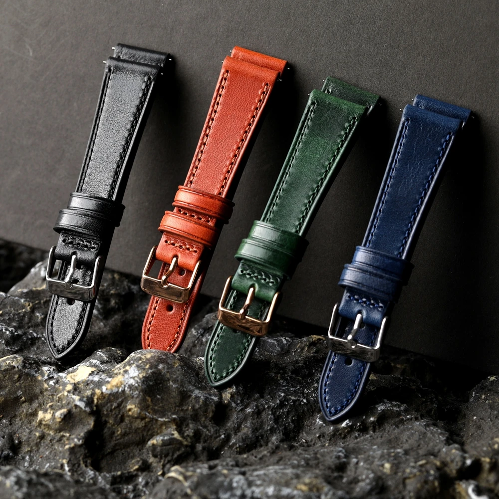 

Итальянский кожаный ремешок ручной работы растительного дубления в стиле ретро, 18, 19, 20, 21, 22 мм, высококачественная натуральная кожа, быстросъемный