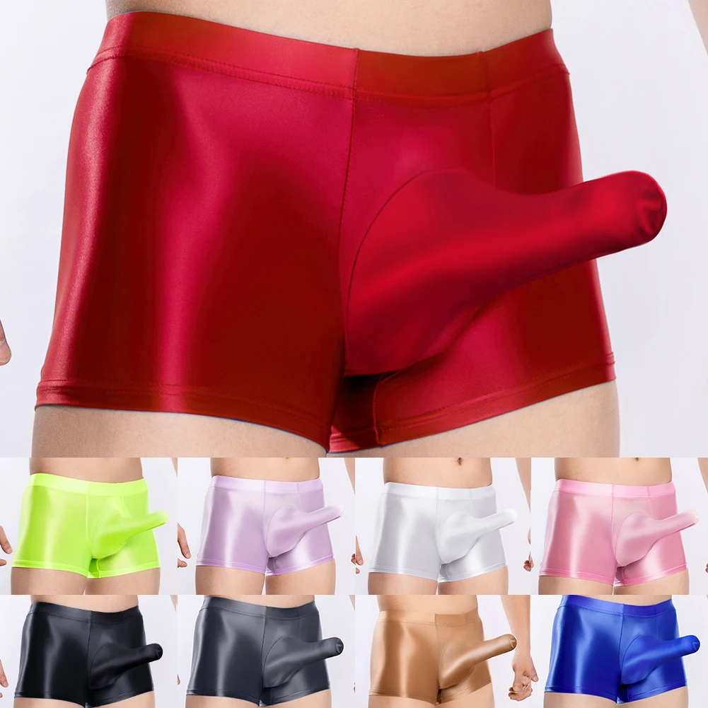 

Mens Oil Shiny Glossy Boxer Lingerie Breathable Underpants Big Gay Sissy Pouch Underwear For Hot Man Low-Rise Sheer Soft Trunks