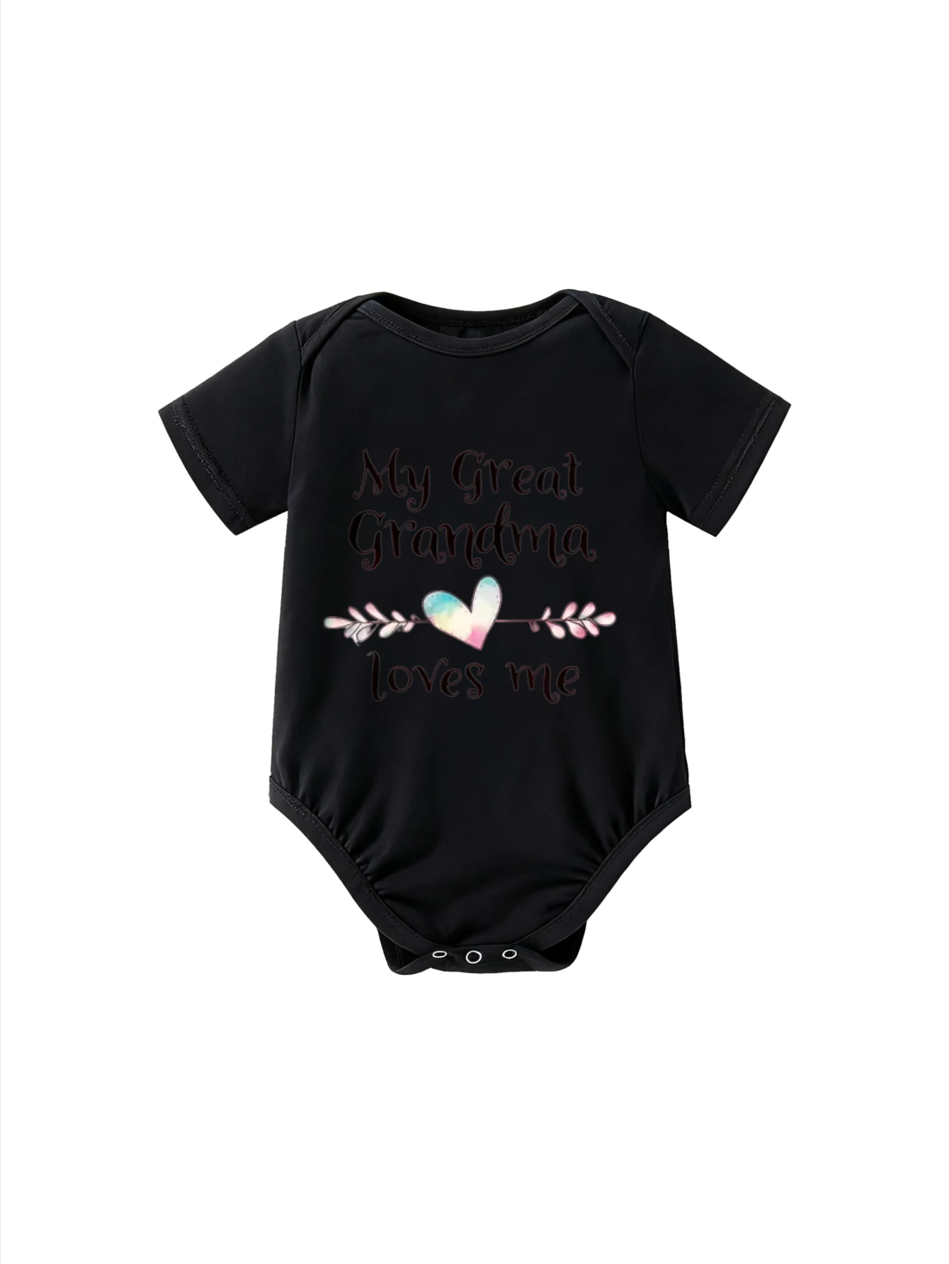 

Children's Black Bodysuit MY GREAT GRANDMA LOVES ME Rainbow Heart Graphic Unisex For Babies Family Occasion