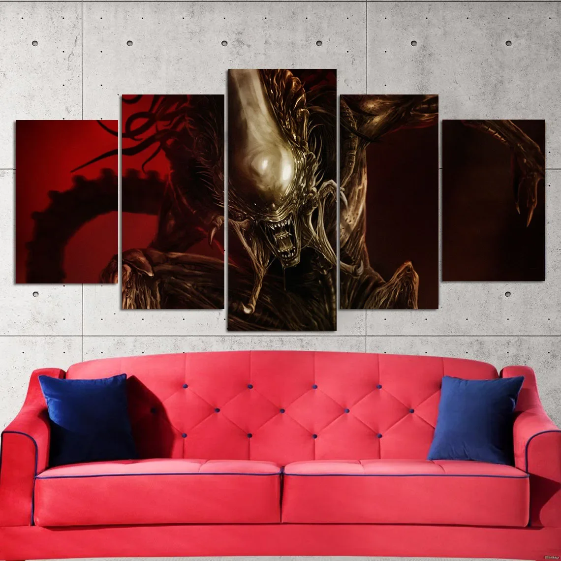 No Framed 5Pcs Movie Alien Xenomorph Posters Wall Art Canvas Pictures HD Paintings Home Decor Accessories Living Room Decoration