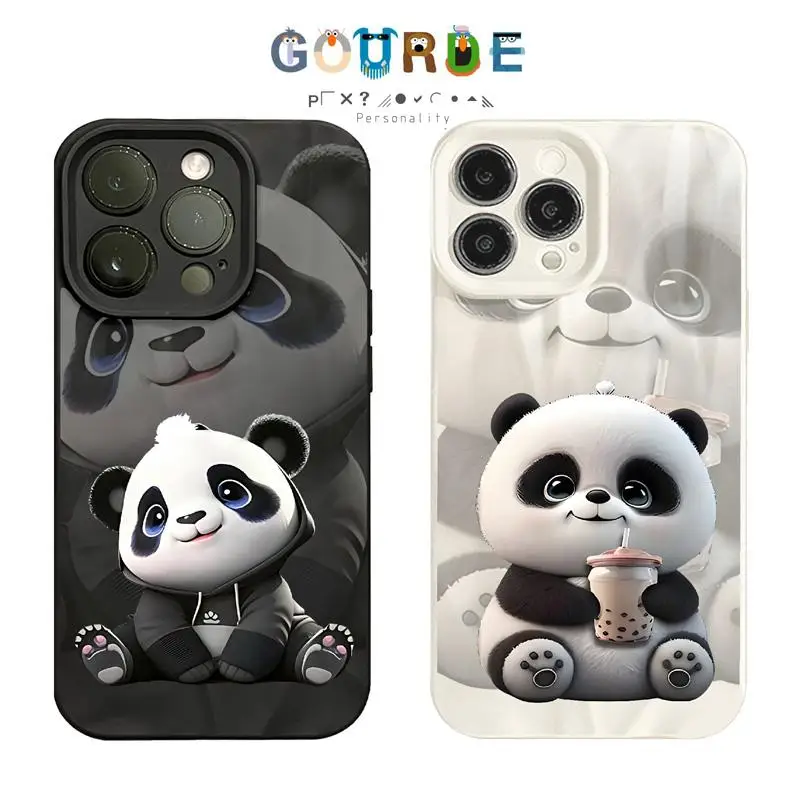 

Gourde Lucky Panda Bear Cute Phone Case for iPhone 15 pro max 16 12 14 13 11 Pro Max XR 7 8 Anti-Scratch Silicone Cover Couple