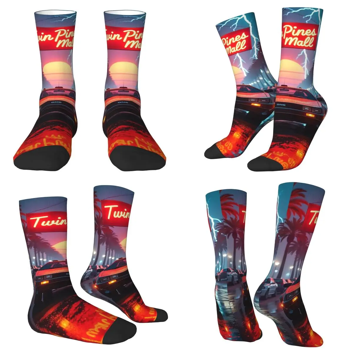 All Seasons Crew Stockings DeLorean Time Machine Back To The Future Socks Casual Long Socks for Men Women Valentine's Day Gifts