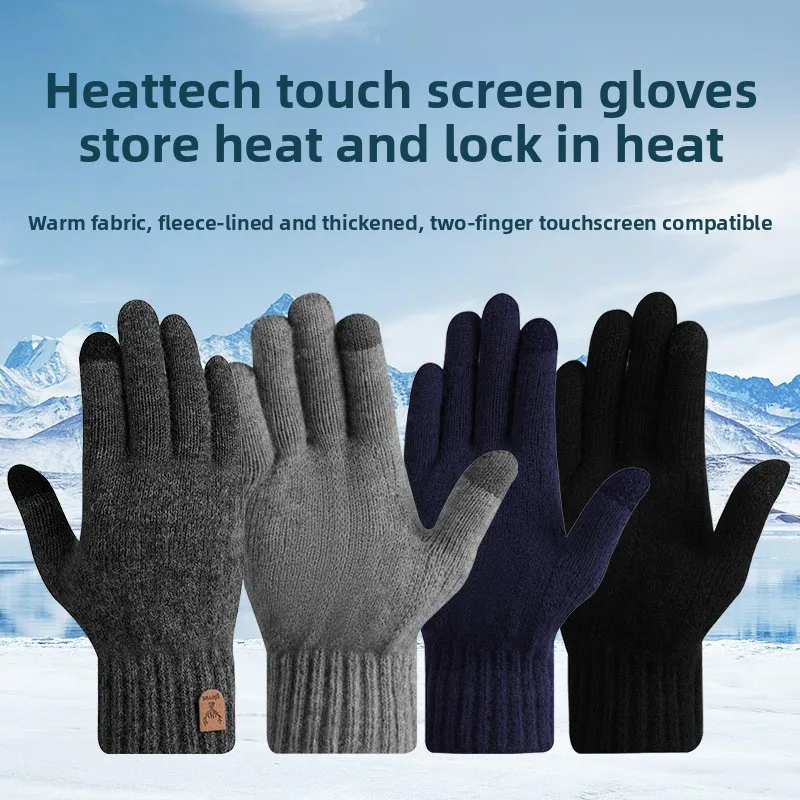 Winter Warm Touchscreen Gloves Fleece Lined Knitted Cycling Gloves for Men Gym Gloves Men Motorcycle Accessories
