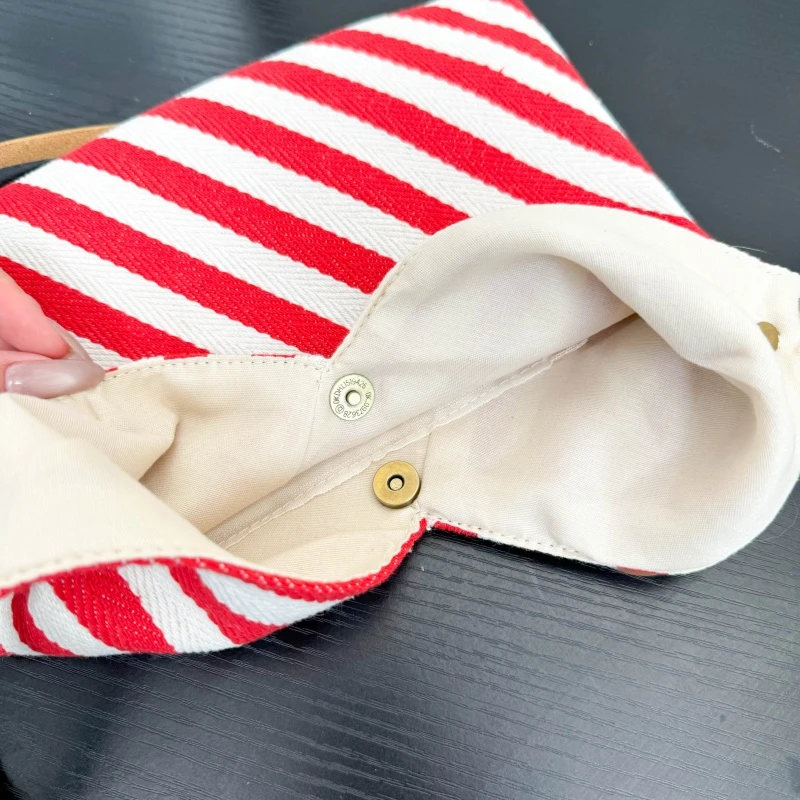Striped Houndstooth Linen Triangle Shoulder Bag Women Niche Foldable Crossbody Bag Casual Vacation Lightweight Mini Handbag