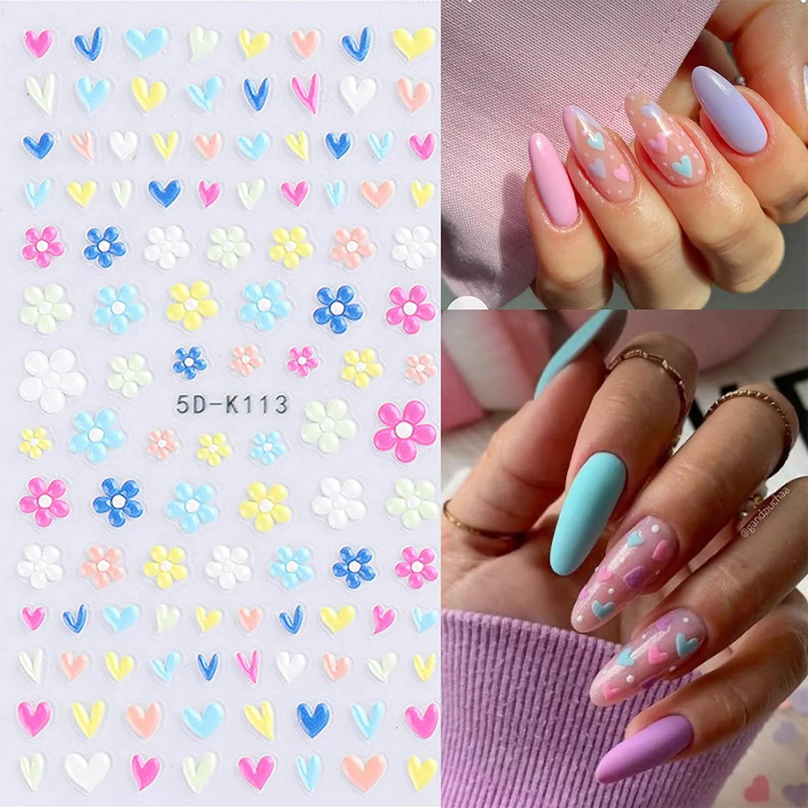 5D Flower Manicure Stickers 5D Embossed Nail Decals Nail Art Stickers for Mother Wives Girlfriends Daughters