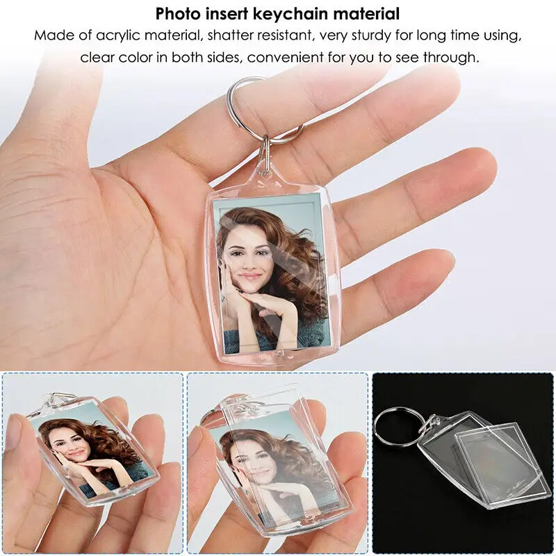 Transparent Rectangle Blank Acrylic Insert Keychain Photo Picture Frame Keyring Holder DIY Split Ring Key Chain Gift