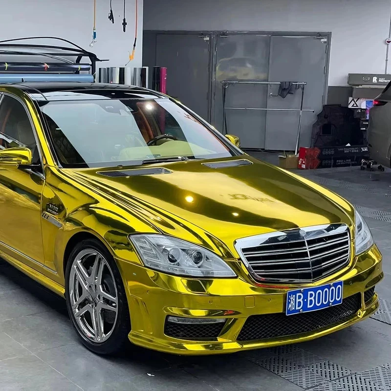 Factory PET Liner Bubble Removable Glue Mirror Gold Car Wrap Vinyl
