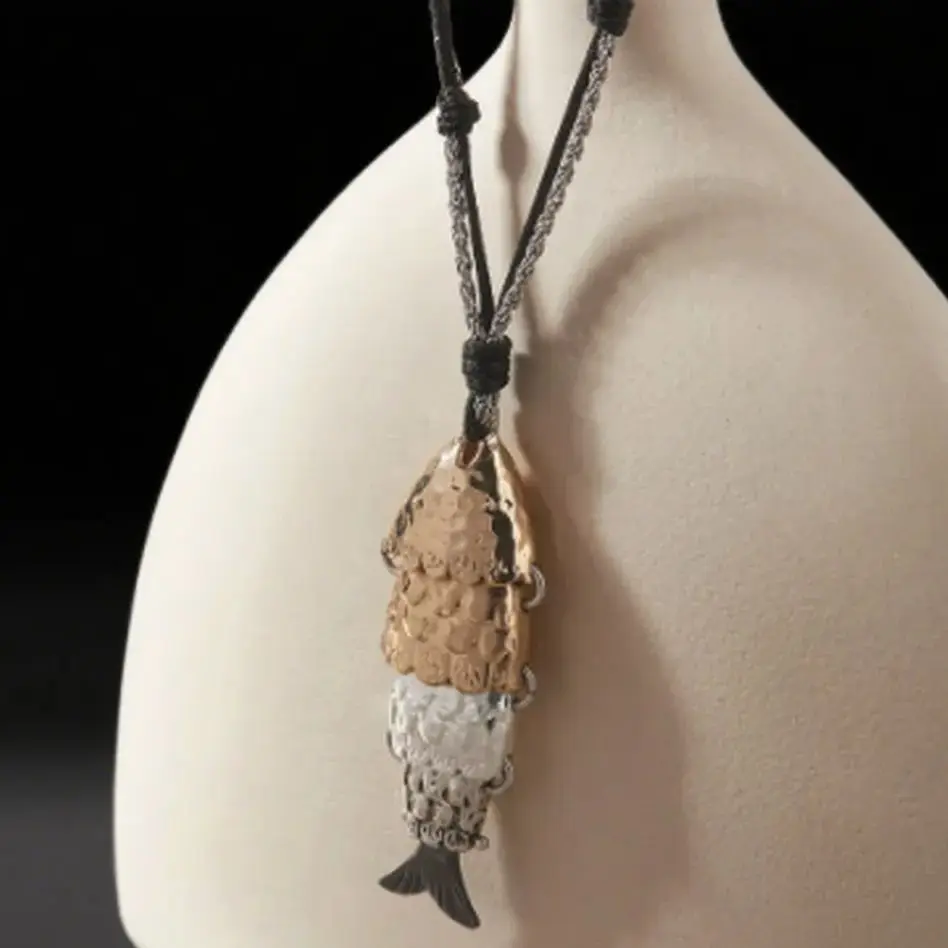 

Bohemian-Style Double-Color Fish-Shaped Pendant Gold Plated Long Length Plant Pattern for Party Outfits Free Shipping