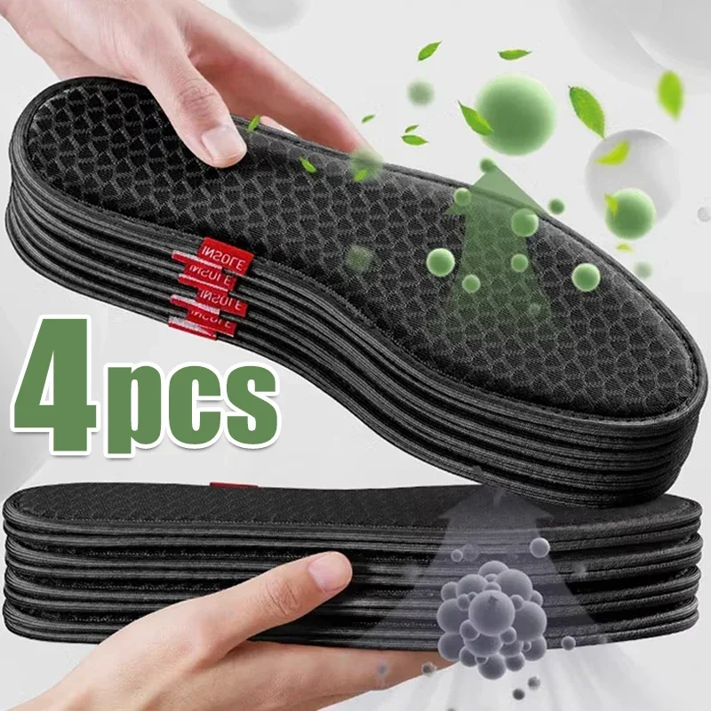 2/4pcs Bamboo Charcoal Antibacterial Insoles for Shoes Deodorant Running Sports Insole Feet Thickened Shock Absorbing Shoe Sole