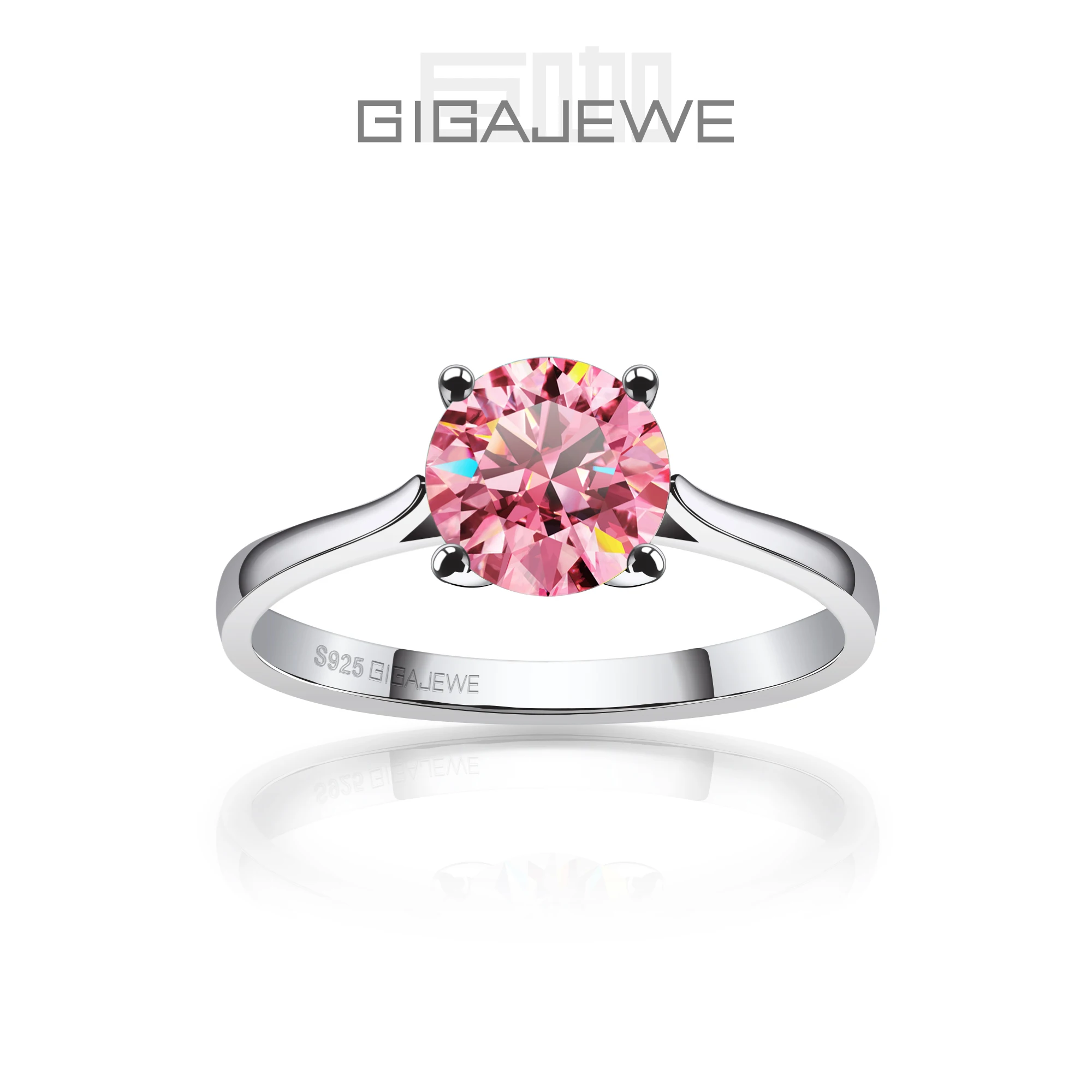 GIGAJEWE 1ct 6.5mm Round Cut D VVS1 Moissanite 925 Silver Ring Diamond Test Passed Fashion Claw Setting Girl Women Gift