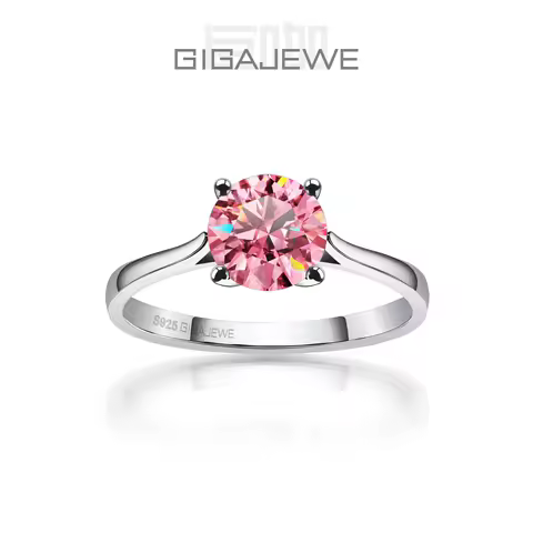 GIGAJEWE 1ct 6.5mm Round Cut D VVS1 Moissanite 925 Silver Ring Diamond Test Passed Fashion Claw Setting Girl Women Gift