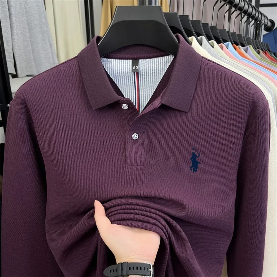 100 % reine Baumwolle, hochwertige Marke, Herren-Polohemd mit langen Ärmeln, Herbst-/Winterkollektion, modisches, luxuriöses Golfoberteil mit Stickerei, lässiges T-Shirt. – Detail 5