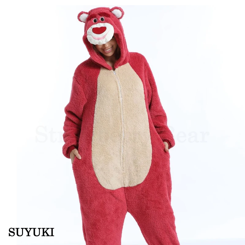 

Pink Bear Cosplay Clothing Strawberry Series Coffee Cat Cartoon Clothing Home Fluffy Warm Cute Dress Carnival Party Onesie