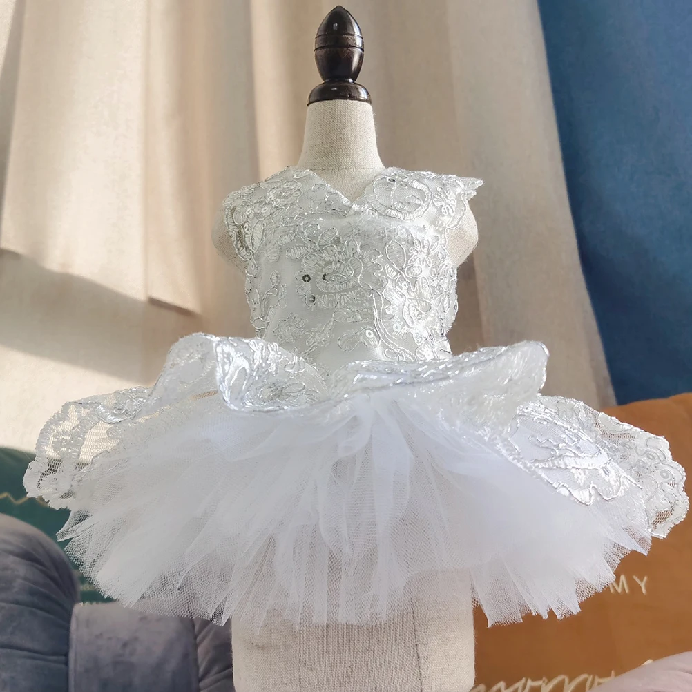 

Pet Dog Wedding Dress Costume Fancy Clothes Gold and Silver Lace Outfit for Dogs