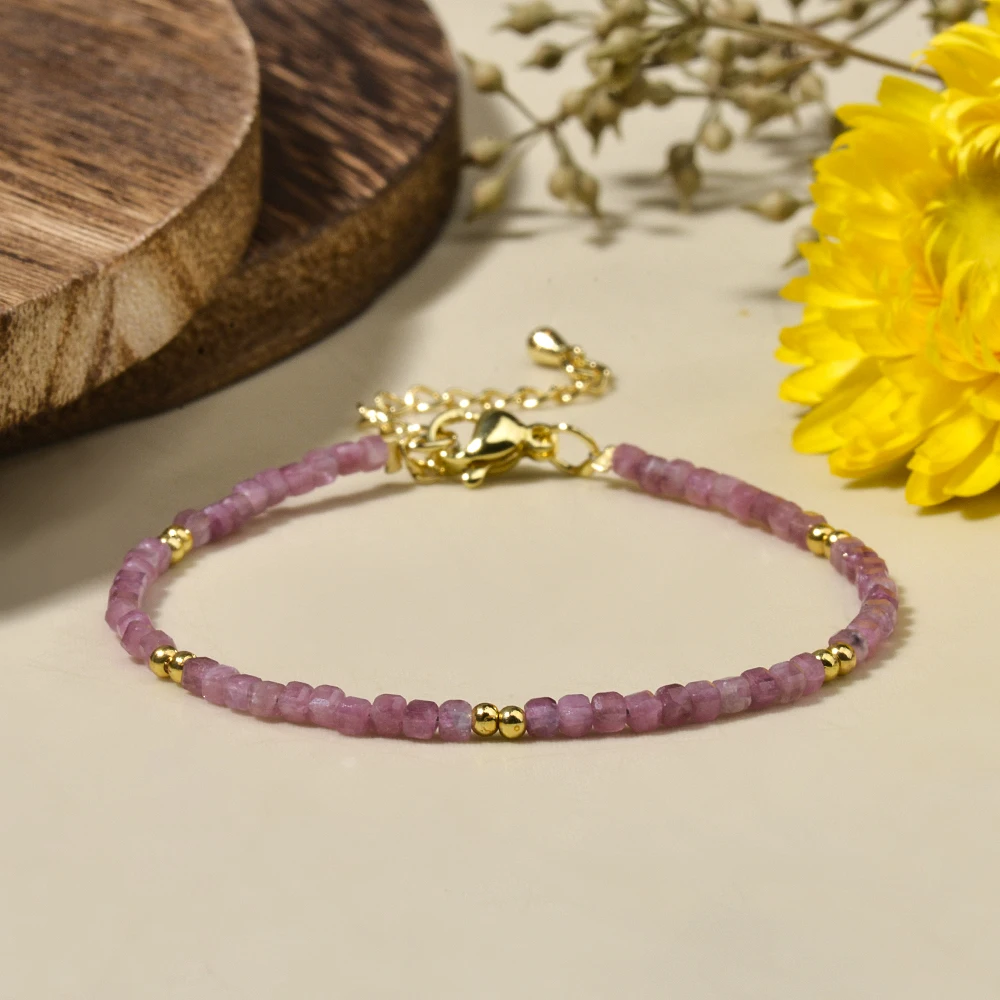 2mm Natural Stone Lapis Garnet Faceted Cubes and Brass Beads Bracelet Mini beads vacation Bohemia style for Girls Jewelry