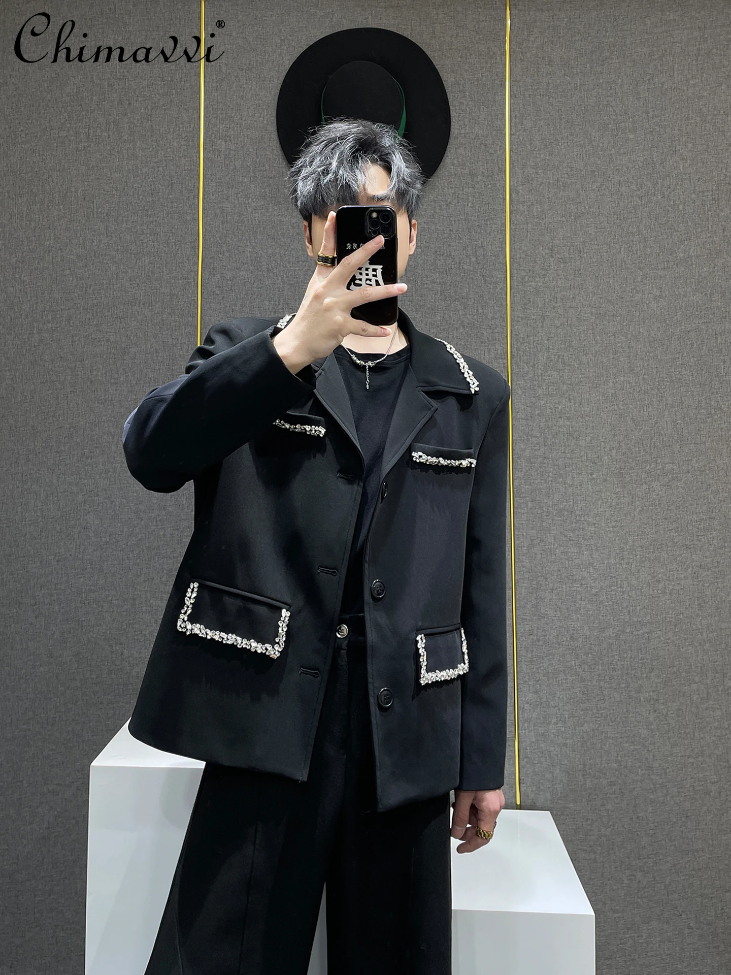 

Heavy Industry Hand-sewn Diamond Blazer Men's Autumn New Fashion Handsome Loose Versatile Long-sleeved Temperament Suit Coat