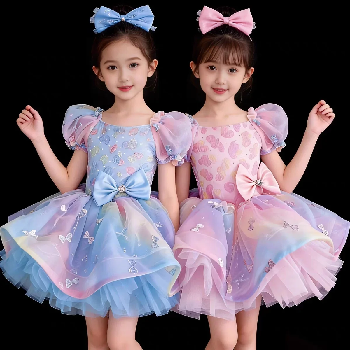 

Blue Pink Modern Sequin Dance Dress Girls Lyrical Contemporary Freestyle Flower Butterfly Dance Costume Girls Children Kids