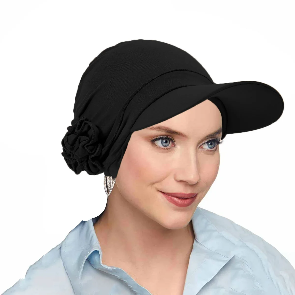 

Casual Flower Hat Women Muslim Hijab Turban Cap Pullover Bonnet Beanies Sun Visor Caps Brim Hair Loss Fashion Headscarf Headwrap