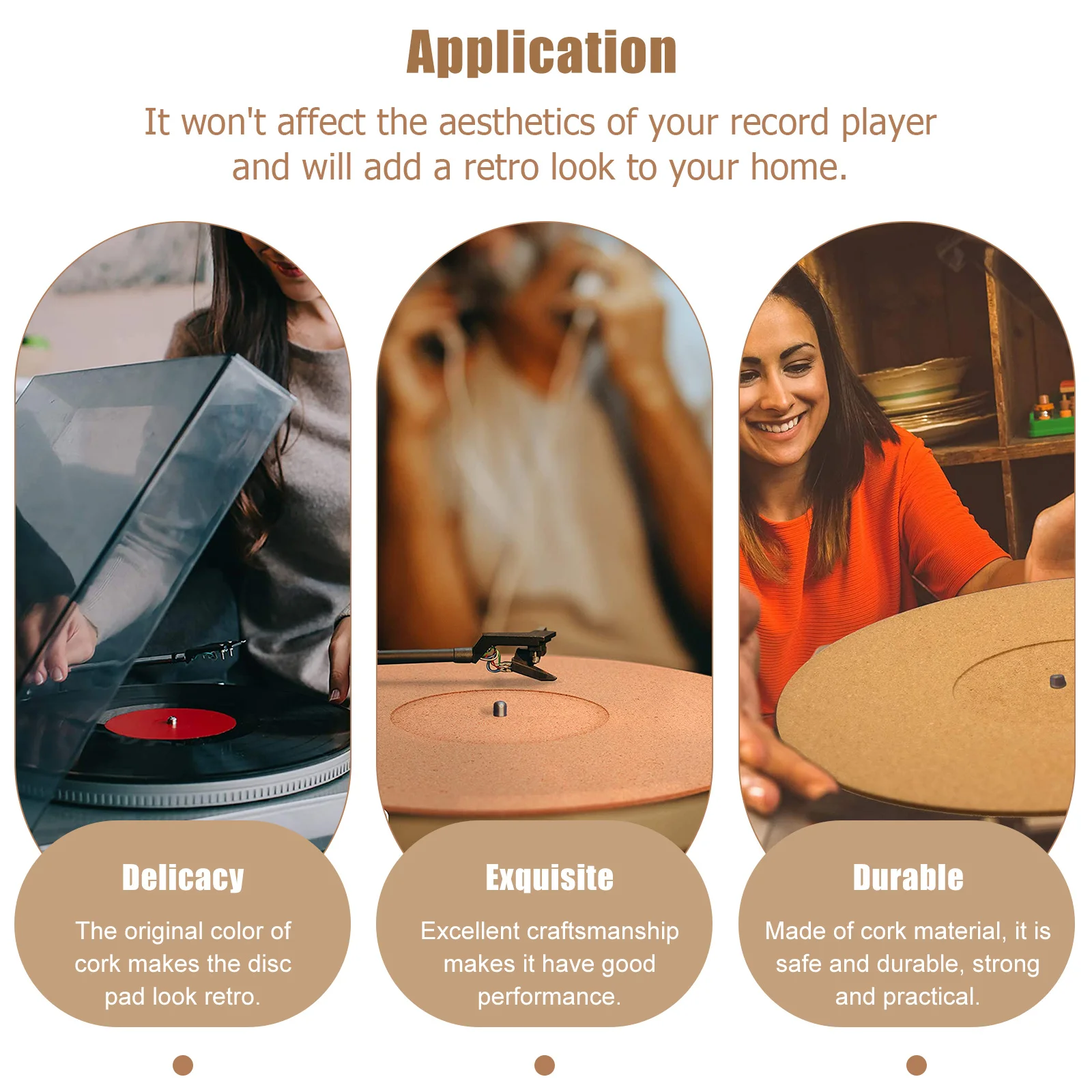 

3pcs Soft Cork Record Mat Turntable Platter Pad Retro Style Anti-Slip Audio Player Disc Replacement Accessory Supplies