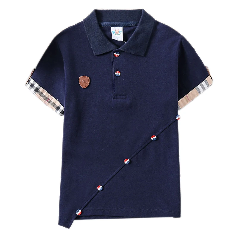 

Boys New T-shirt Summer Stripe Plaid T shirt Girls cotton Clothes England Style Tees Kids Turn-down Collar Children's Clothing