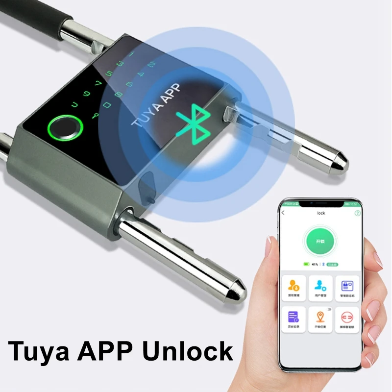 Waterproof Tuya Bluetooth APP Control Bicycle U Shape Fingerprint Smart Bike Lock With Password IC Card Key Backup Unlock Way