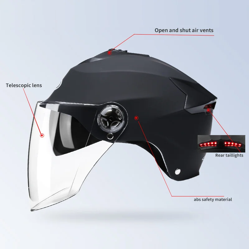 High Quality Motorcycle Helmet With Led Lights Moped Helmet Electric Scooter for Men Women With Double Visor Rechargeable Helmet