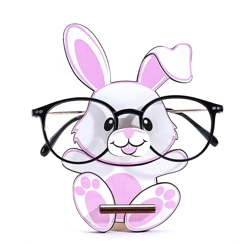 Cute Rabbit Glasses Rack 3D Animal Wood Carvings Sunglass Display Rack Shelf Eyeglasses Show Stand Jewelry Holder Home Decor