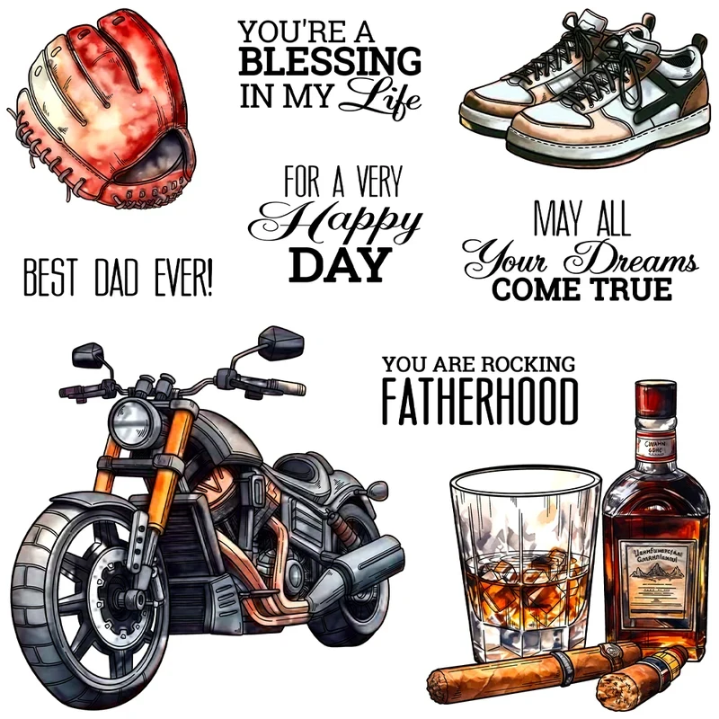 

Cool Dad Motor Wine Cutting Dies Clear Stamp Father's Day DIY Scrapbooking Metal Dies Silicone Stamps For Card Album