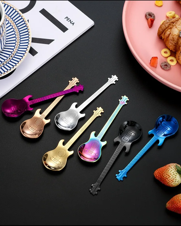 Homeware Stainless Steel 304 Bass Guitar Spoon Pretty Spoon Dessert Spoon Coffee Spoon Stirring Spoon Ice Bar Music Bar Spoon