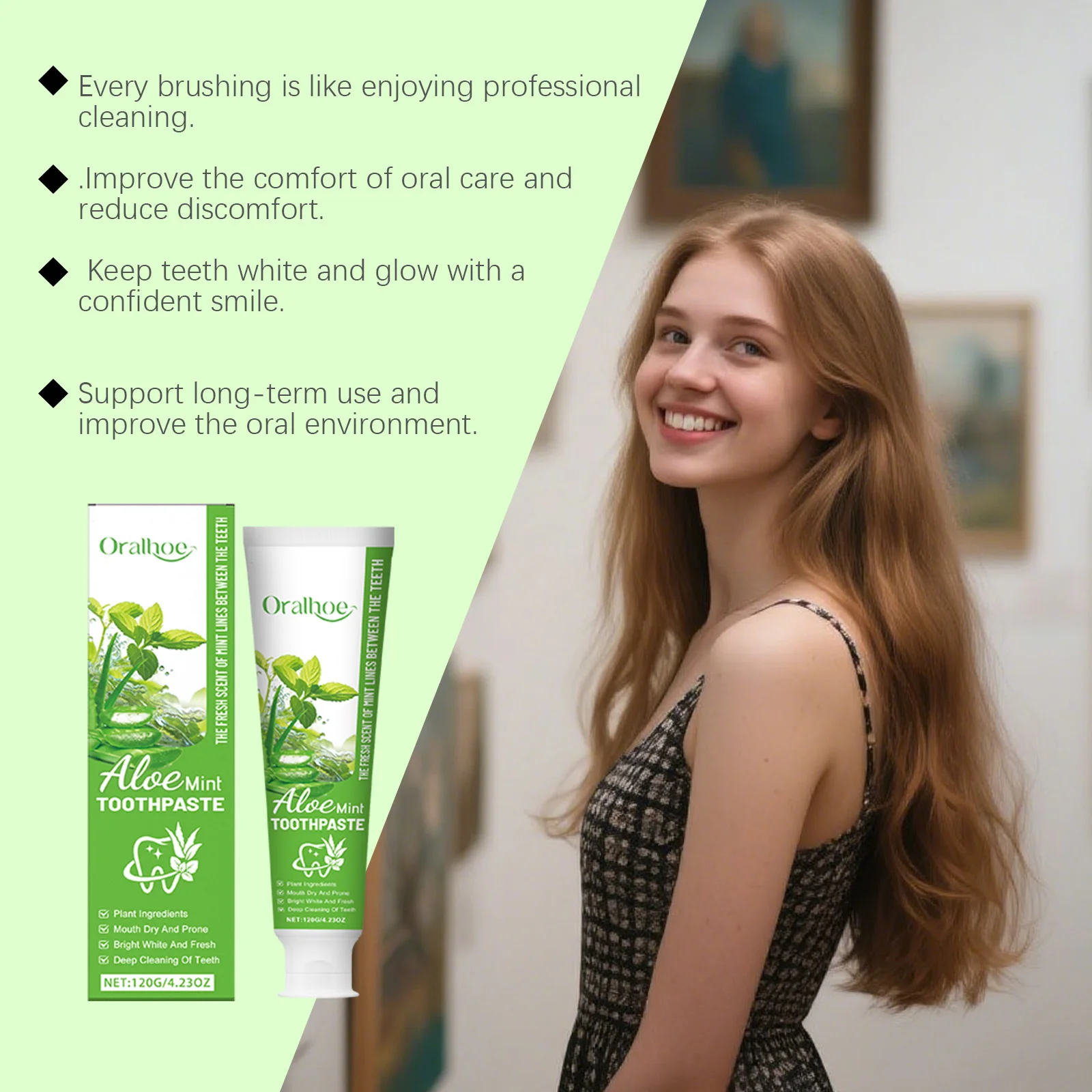 Pasta de dientes blanqueadora de Aloe Vera, elimina las manchas de dientes amarillentas, reparación de cálculo, caries, limpieza suave Oral fresca, pasta de dientes iluminadora