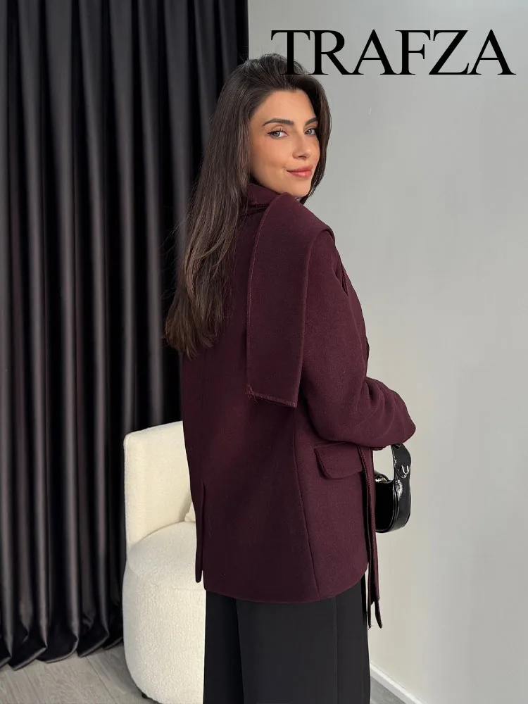 TRAFZA, chaqueta holgada de manga larga con bolsillo y una hilera de botones para mujer, abrigo con solapa a la moda para invierno