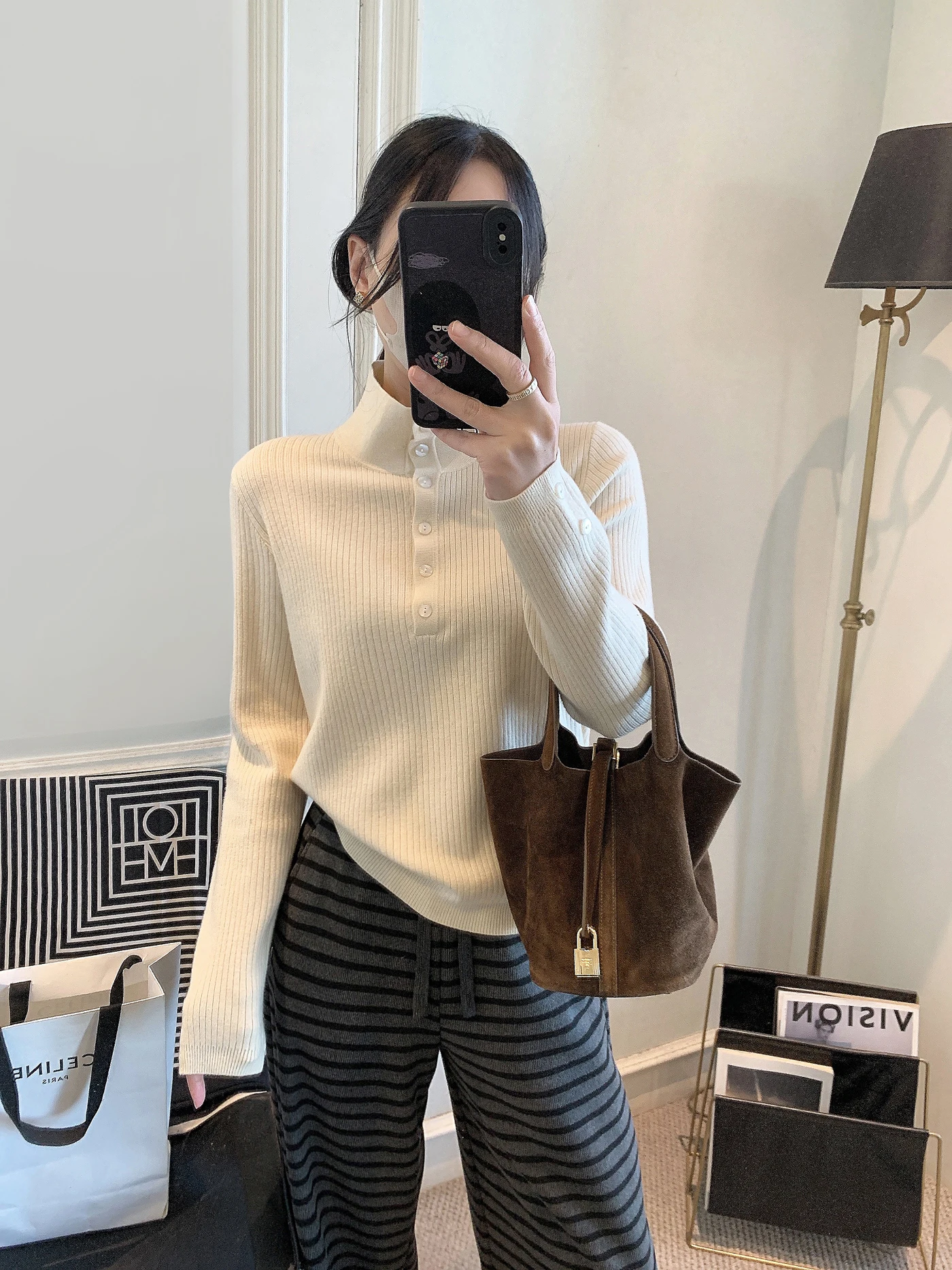 

Женский вязаный свитер с открытым воротником на пуговицах, универсальный базовый слой, модный корейский стиль, длинный рукав, дышащий материал