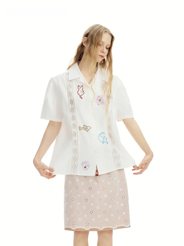 

Новая женская блузка Outthe Blue Summer с кубинским воротником, оборками и кружевом, короткий рукав, из смесового хлопка Lenzing, свободный крой, оригинальный дизайн