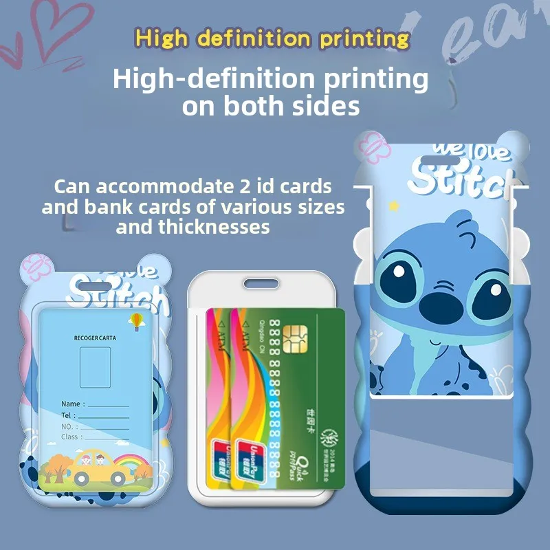 Porta badge Disney Stitch con cordino a collo lungo per carta d'identità scolastica Bambini Studenti Bus Accesso alla metropolitana Protezione per la scuola materna