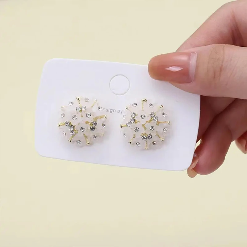 White Alloy Embroidered Ball Earrings New Fashionable And Versatile Super Fairy -1 Pair