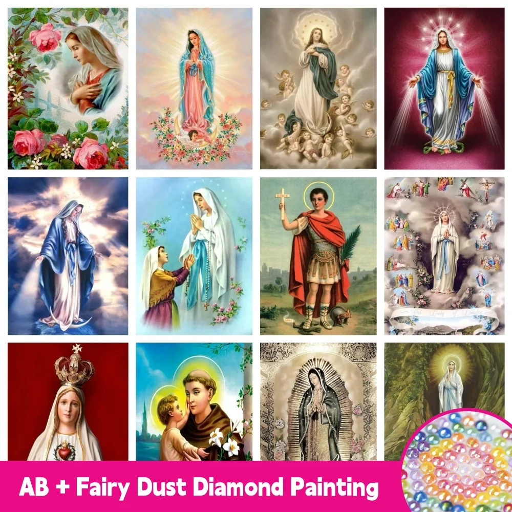 

AB Fairy Dust Diamond Painting Virgin Mary Full Diamond Embroidery Our Lady Blessed Mother Mary Stitch Religion Mosaic Craft Kit