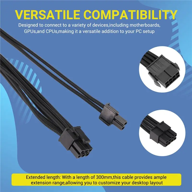 AY14 -9-Inch Braided Extension Cable Kit Basic Extension Cable For PC Case Comb Included ATX 24 Pin PCIE 6+2Pin CPU 4+4Pin