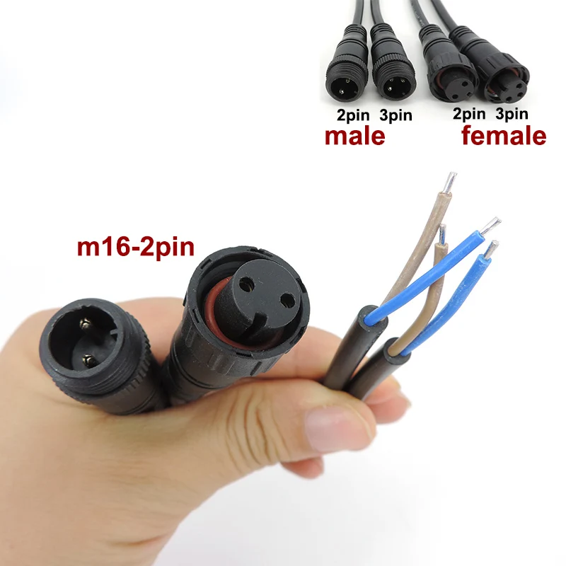 1pcs 2 Pin 3pin core wire DC Male Female power supply connector Jack nut IP65 Cable M12 M16 outdoor Waterproof Plug for CCTV