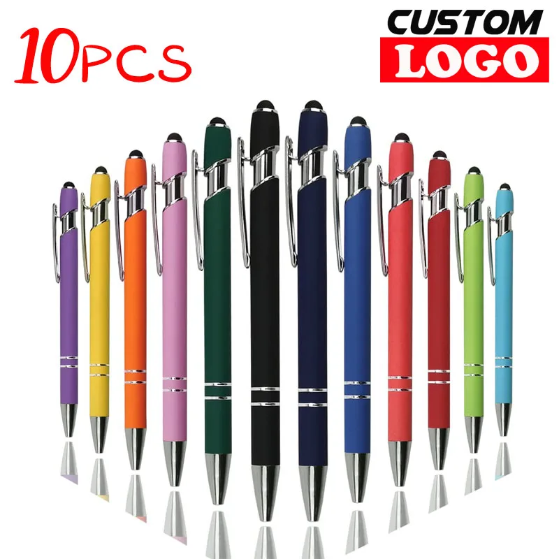 

10 Pcs/Lot Light Metal Ballpoint Pen Touch Screen Pen Office School Advertising Pen Custom Logo Text Engraving Laser Engraving