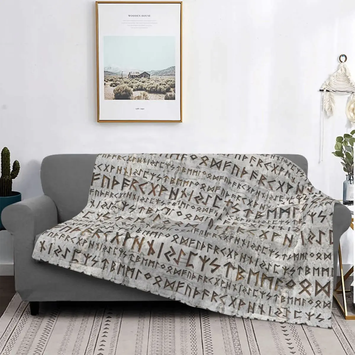 

Elder Futhark Pattern Blanket Flannel Summer Viking Runes Multifunction Ultra-Soft Throw Blanket for Bed Car Rug Piece