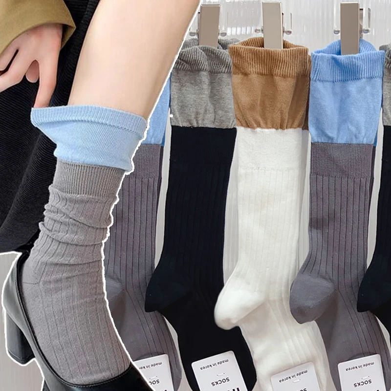 

Women's Color Extend Tube Pile Socks Y2K Thin High Top Sock Thin Cotton Soft Knee-high Hosiery Female Japanese Kawaii Stocking