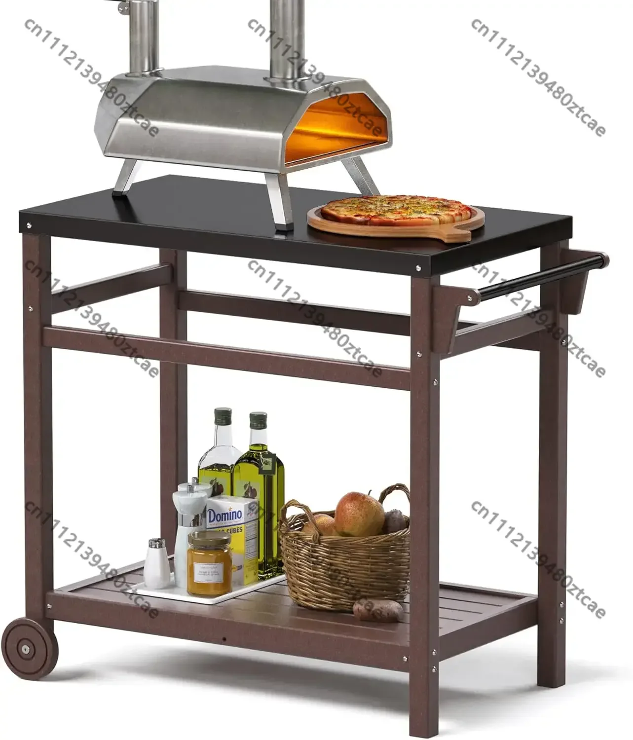Movable Stainless Steel Patio Grill Cart, Outdoor Prep Dining Table Pizza Oven Stand for Backyard Grilling and Party Use