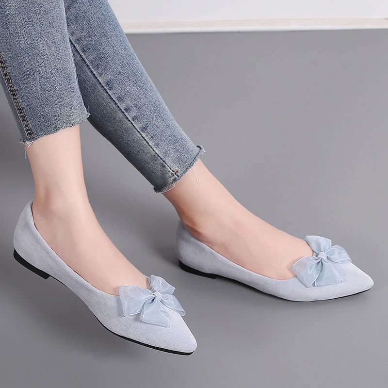 Bowknot Luxury Women\'s Flat Shoes Pointed Toe Shoes Large Size Work Shoes Soft Bottom Comfortable Ballet Flat Maternity Shoes